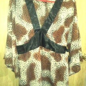 Sexy Sheer Leopard Print Tie Top Satin Lace